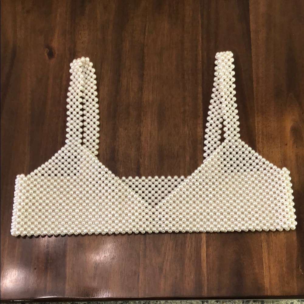 Elegant Pearl Beaded Crop Top/Bra
